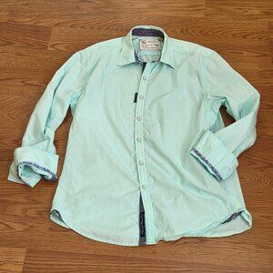 Robert Graham Button Down Shirt Men's Medium Turquoise Long Sleeve Contrast Cuff